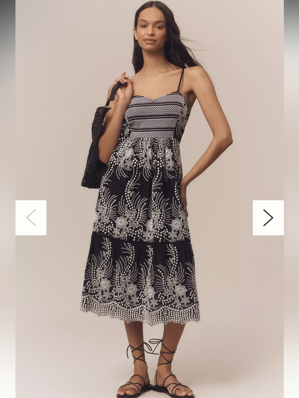 Anthropologie Embroidered Smocked Sweetheart Neckline Midi Dress Boho Small